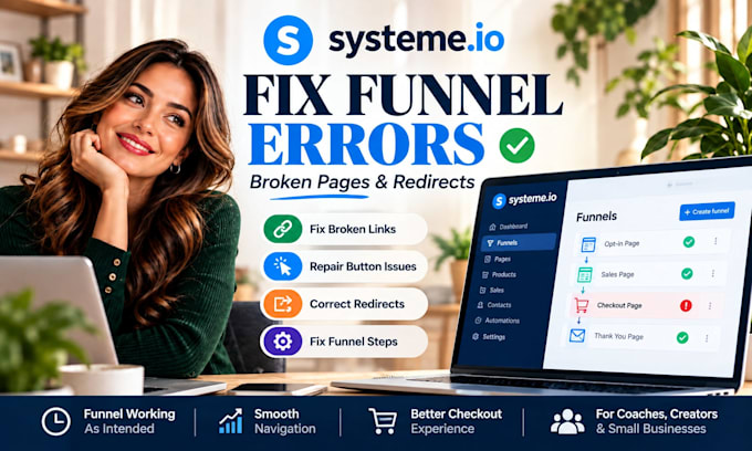 fix systeme io funnel errors, broken pages and redirects