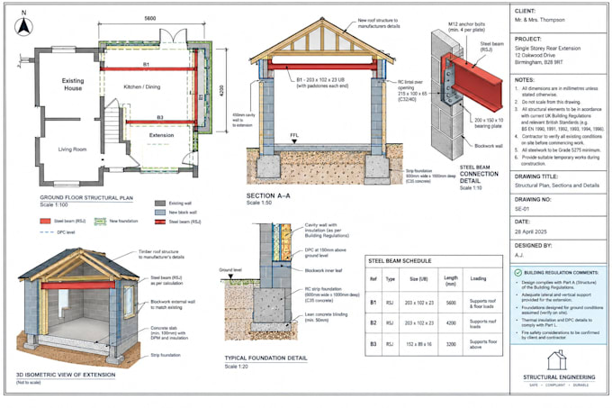 uk building regulation plan, structural calculation drawing loft extension plan