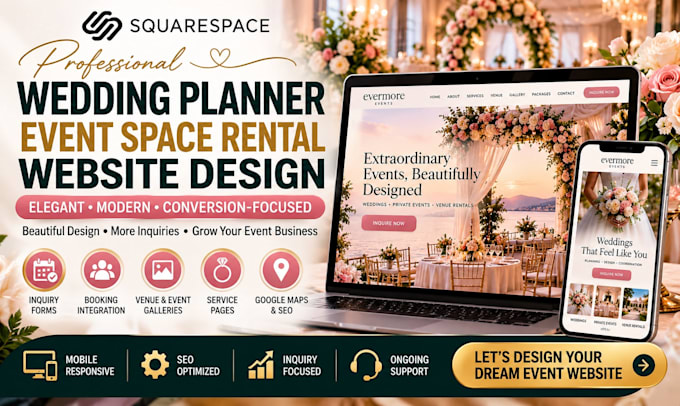 design squarespace wedding planner event space rental inquiries website