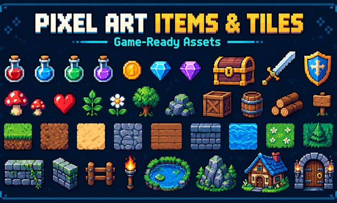 create pixel art items, props and game tilesets