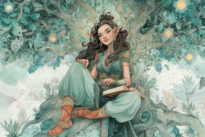 paint a fantasy beautiful water colour portrait