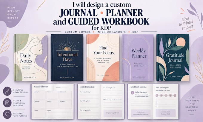 do journal design, workbook, lead magnet, ebook design, planner