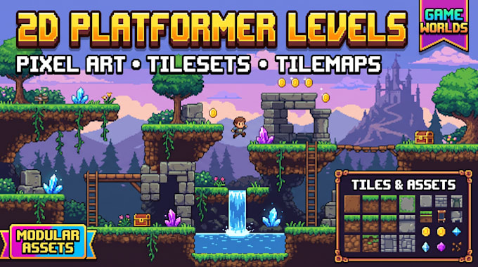 design 2d platformer game levels pixel art tilesets tilemaps and game world maps