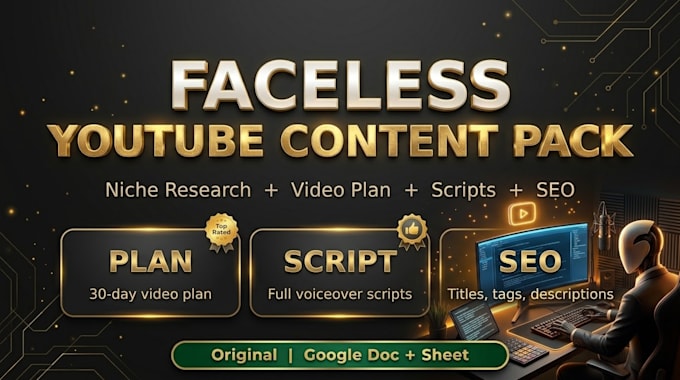 write faceless youtube scripts and day by day content plan