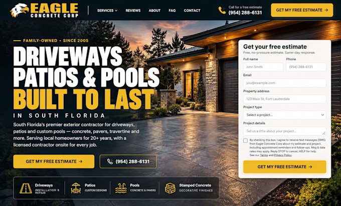 design wix concrete contractor website driveway patio construction website