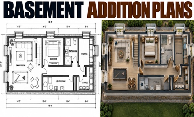 design basement addition plans with professional cad architectural documentation
