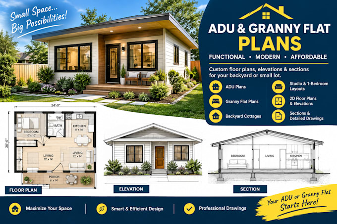 create adu granny flat and small residential floor plans