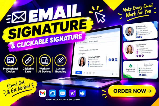 do clickable HTML email signature for outlook, gmail, apple mail