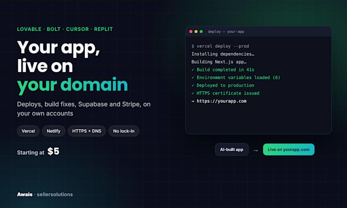 deploy your lovable, bolt or cursor app live on your own domain