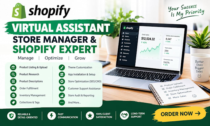 be your shopify virtual assistant, store manager shopify expert shopify pro