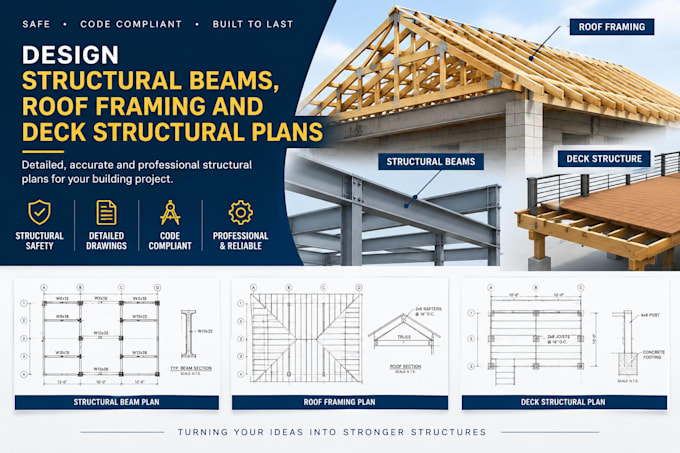 design structural beams, roof framing and deck structural plans