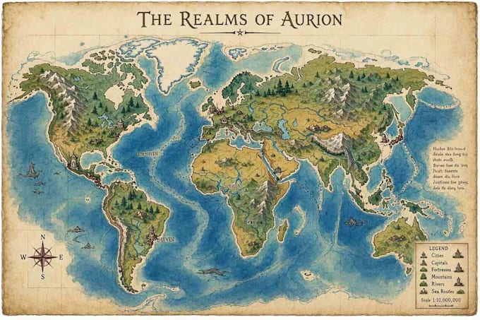 create detailed fantasy map world map map illustration cartography map design