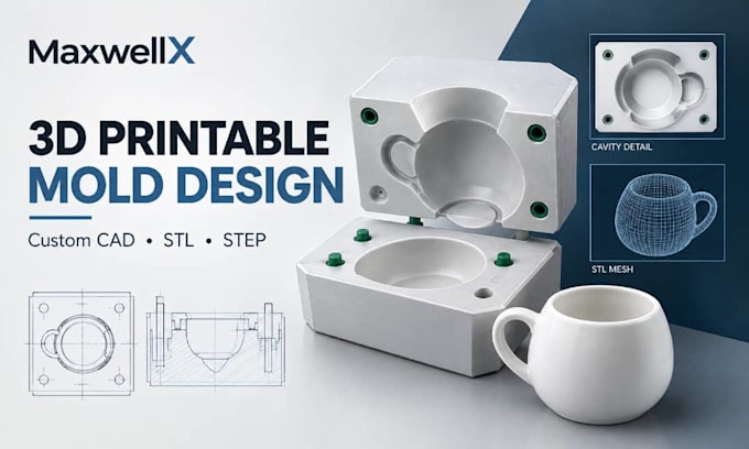 design a custom 3d printable mold with stl and step files
