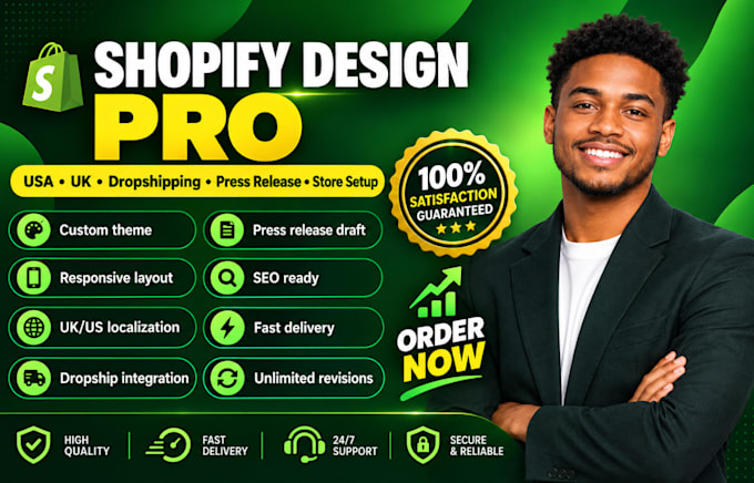 shopify design  US UK dropshipping store and press release writing distribution
