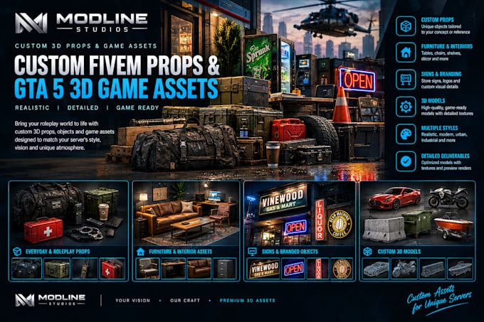 create custom fivem props and gta 5 3d game assets