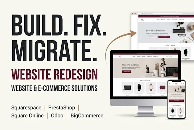 build fix squarespace prestashop square online odoo bigcommerce website redesign