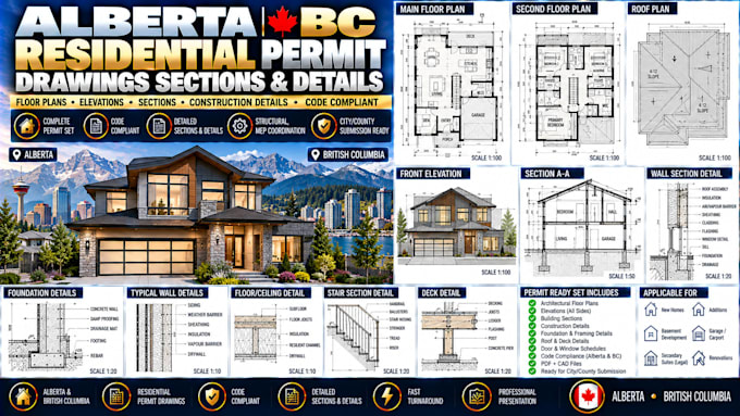 create alberta bc residential permit drawings sections details