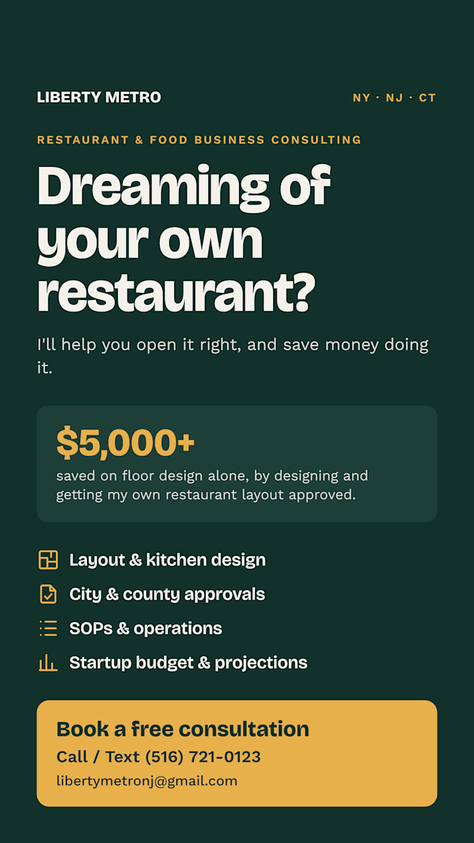be your restaurant startup consultant for budget, layout and sops