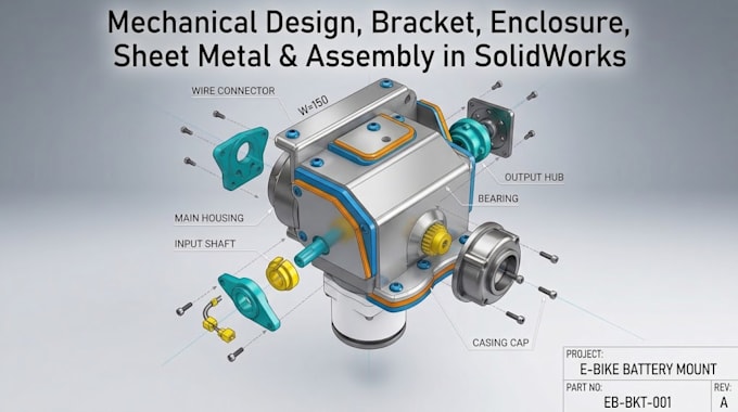 do mechanical design, bracket, enclosure, sheet metal, assembly using solidworks