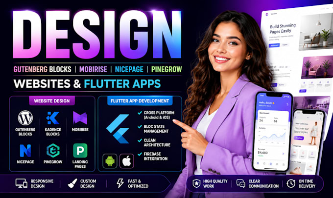 design custom gutenberg blocks mobirise nicepage pinegrow websites flutter apps