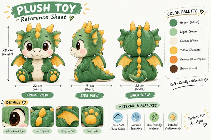design a custom plush toy reference sheet tech pack sewing pattern