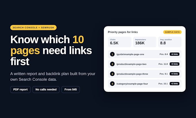 create a search console SEO report and backlink plan
