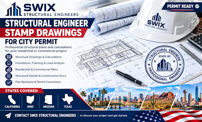 be california ohio az texas structural engineer stamp drawings for city permit