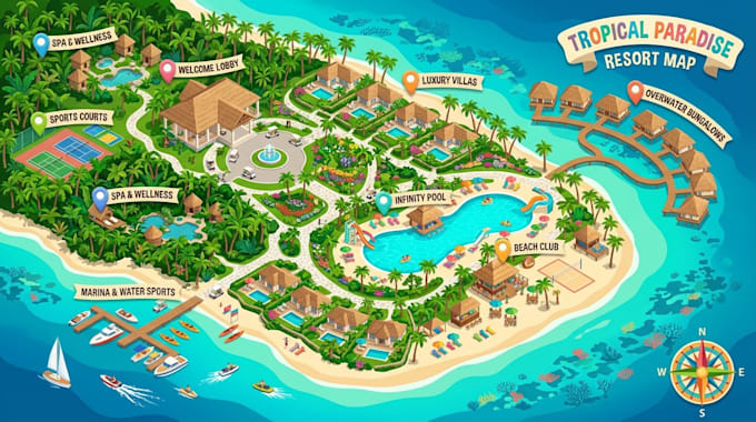 create resort maps, hotel maps, property layout, site plan