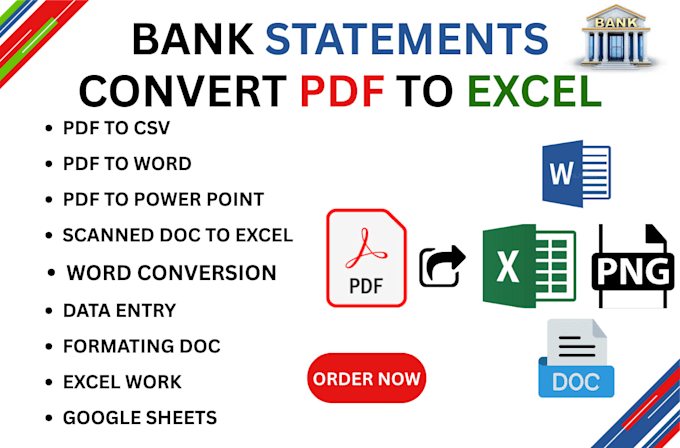 convert PDF bank statements to excel, CSV, xls google sheet
