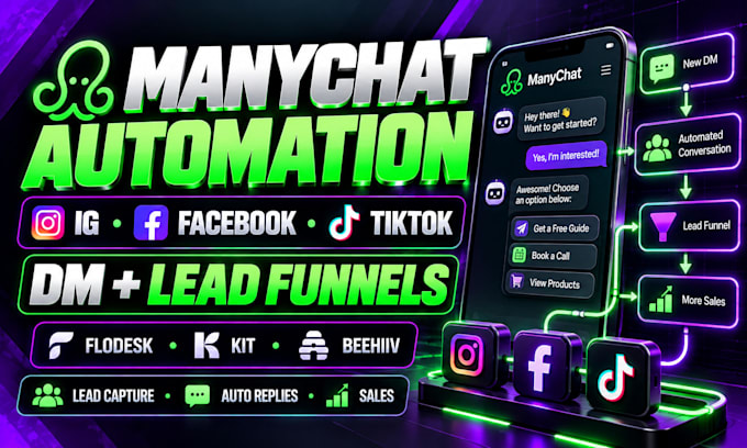 set up manychat instagram facebook tiktok dms and flodesk lead capture funnels