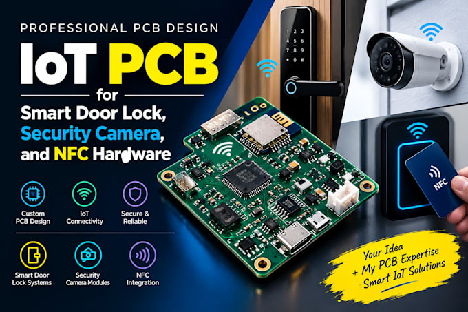 design iot pcb for smart door lock, security camera, and nfc hardware