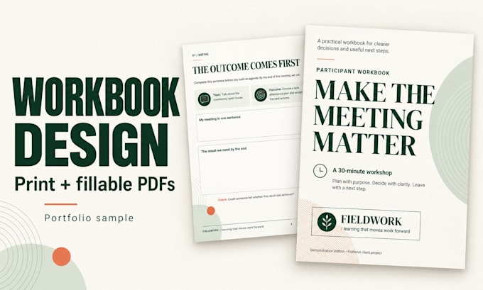 design a professional printable and fillable workshop workbook