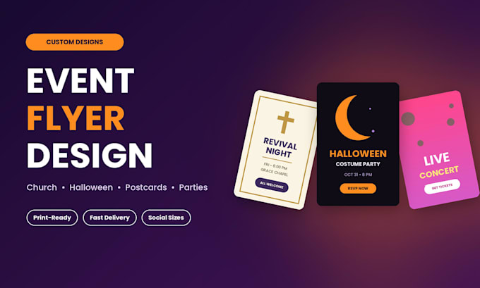 do exceptional event flyer design, postcard or church flyer, halloween