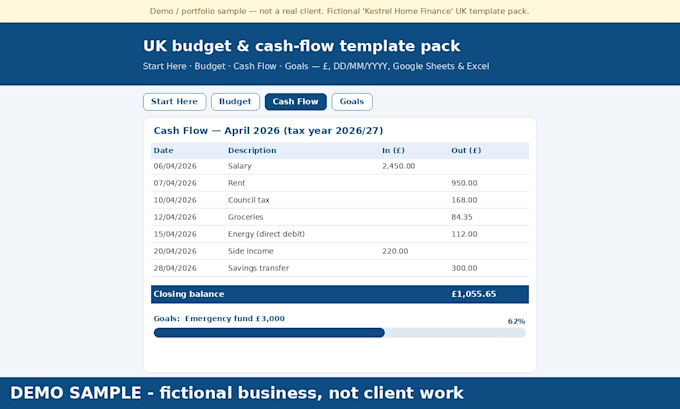design branded UK excel spreadsheet templates for budgets or goals