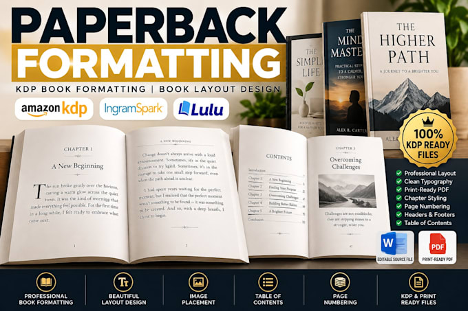 do paperback formatting, KDP book formatting and book layout design