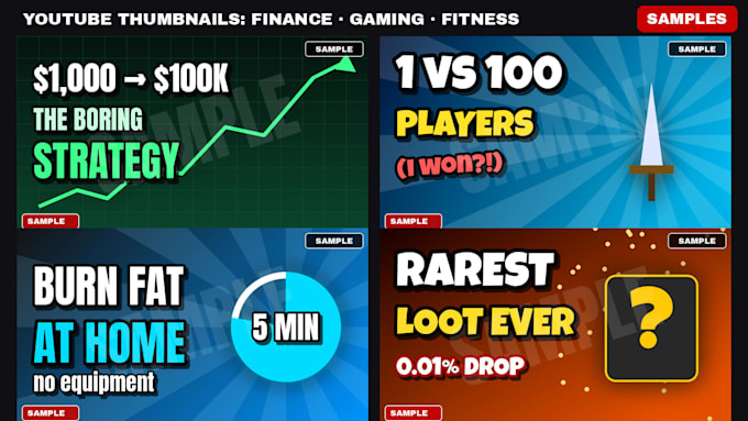 design high CTR youtube thumbnails for gaming finance and fitness