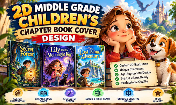 create a 2d middle grade childrens chapter book cover design