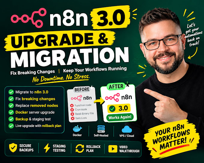 migrate self hosted n8n and fix breaking changes