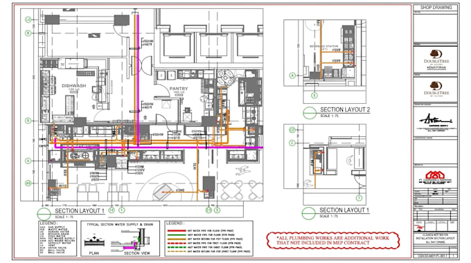 draft commercial kitchen plans for plumbing and equipment coordination