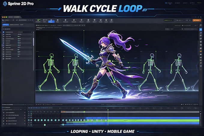 rig and animate 2d game character in spine 2d pro animation sprite sheet animate
