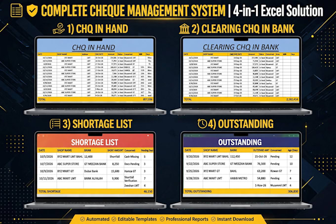 create sales sheet for credit cheque and shortage