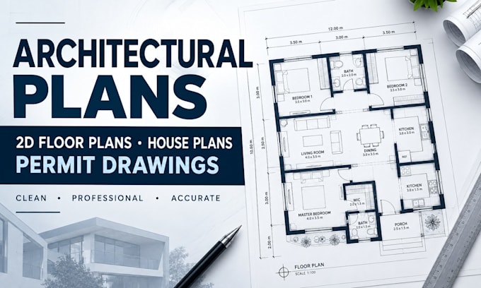 Draw architectural plans, 2d floor plan, house plan and permit drawing ...
