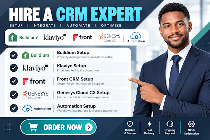 setup buildium project management klaviyo front crm genesys cloud cx automation