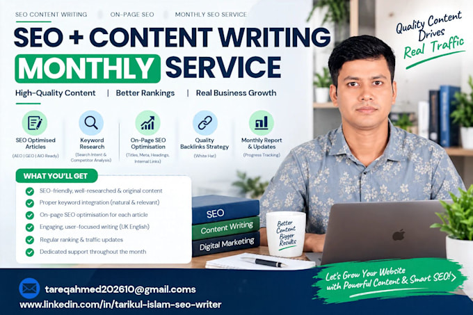 manage monthly SEO  for organic traffic