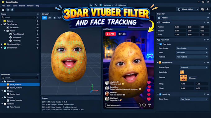 create a custom 3d ar vtuber model with face tracking for lens studio streaming