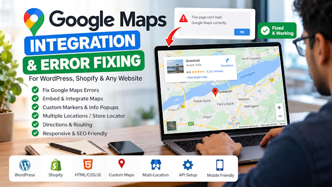 google maps website integration and error fixing
