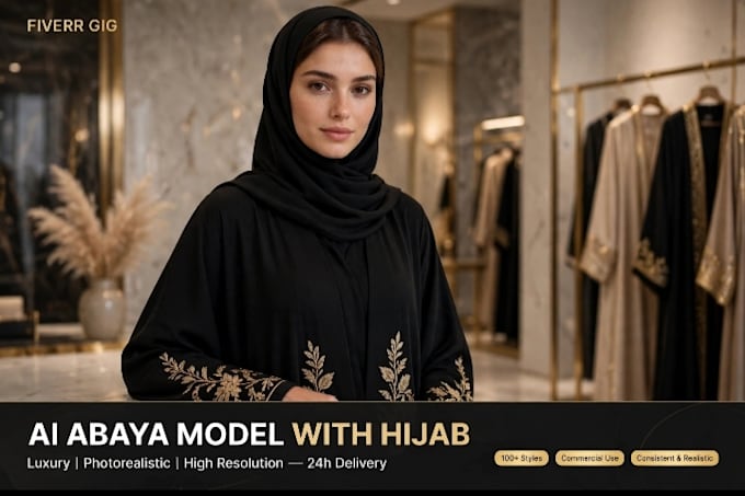 create realistic ai fashion model for abaya,clothing brand