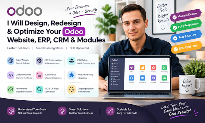 design, redesign odoo website with SEO optimize, odoo erp or CRM, odoo module