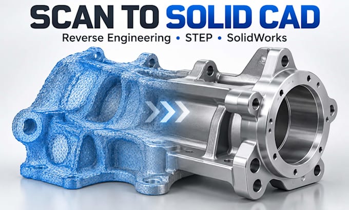 reverse engineer 3d scan or mesh to solid cad, step, parametric solidworks model