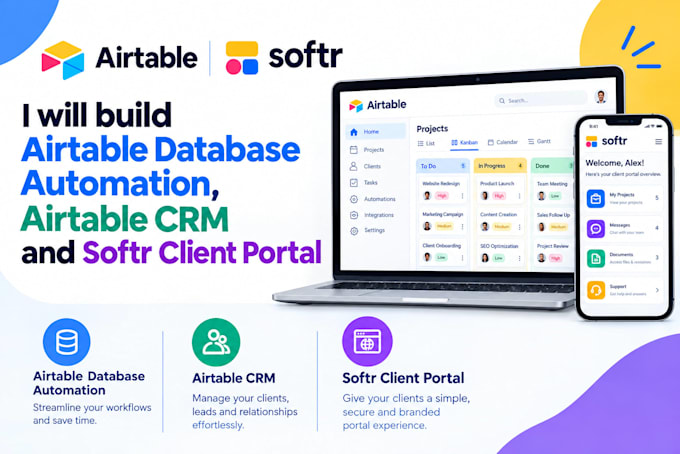 build airtable database automation airtable CRM softr client portal